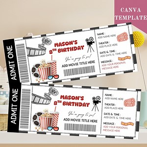Editable Movie Ticket Birthday Invitation: Cinema Party, Any Age (instant Download) - Etsy