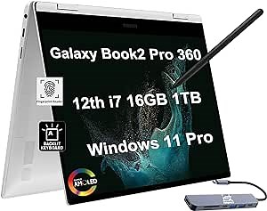 Samsung Galaxy Book Pro 360 2-in-1 Laptop For Creator, Photographer, Designer (15.6" FHD Touchscreen, Intel Core i7-1260P, 16GB RAM, 1TB SSD, S Pen) Backlit, Fingerprint, IST Hub, Win 11 Pro, NP950QED