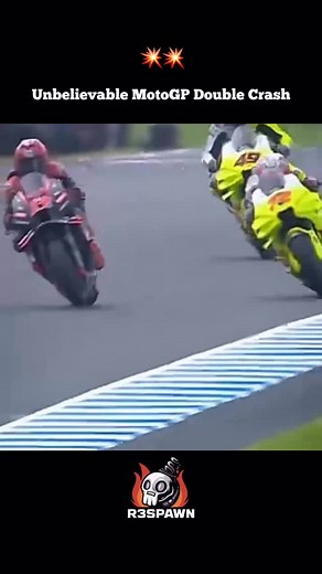 60 reactions | Double Crash chaos•¥ •¥  Two MotoGP riders collided at high speed, sending both sliding into the gravel  Their bikes crashed alongside them in a dramatic wreck  Miraculously, both riders walked away without injuries  •¥  Follow R3SPAWN for more insane racing crashes ⚡ •¥ | Respawn Driver | Facebook