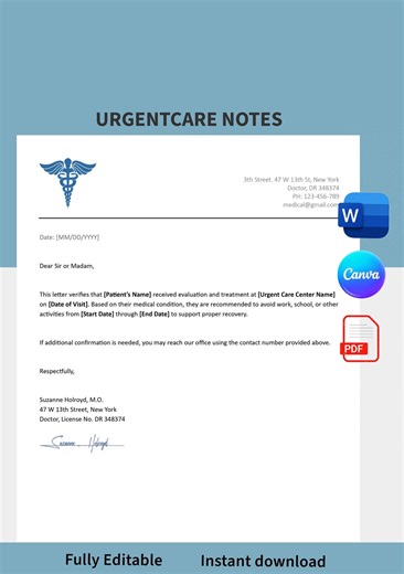 Editable Doctor Excuse Note Template (canva, Word, PDF) - Etsy