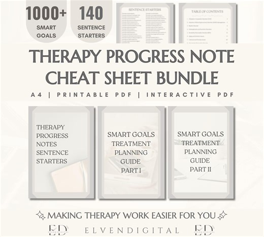 Therapy Progress Note Cheat Sheet Bundle (printable & Interactive PDF, Instant Digital Download) - Etsy Australia