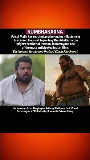 Faisal Malik plays Kumbhakarna in upcoming movie Ramayana appearing alongside Yash as Ravana