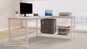 IOTXY Reversible L-Shaped Office Desk - 63" Extra Large Corner Computer Table with Storage Shelves, Solid Wood Legs, Home Writing & Study Workstation, Walnut