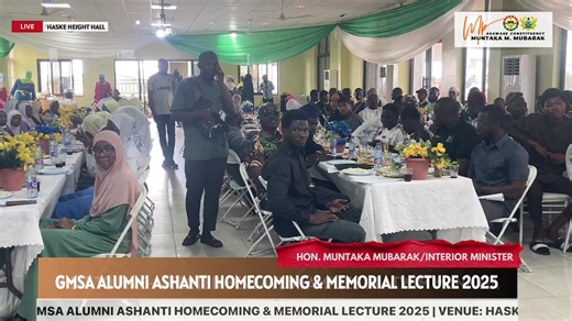 3.9K views · 148 reactions | � LIVE NOW | The GMSA Alumni Ashanti Homecoming & Memorial Lecture 2025 is underway, featuring the Minister for the Interior as Special Guest of Honour, under the theme “Building Bridges, Honouring Legacy, Empowering Our Future. #GMSAAlumni #GMSAAshantiHomecoming #GMSAHomecoming2025 #GMSAMemorialLecture2025 | Muntaka Mubarak | Facebook