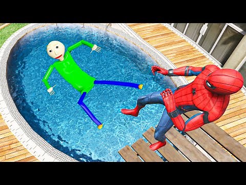 GTA 5 Spiderman vs Baldi's Basics Water Ragdolls & Fails Ep.1 [Euphoria Physics Funny Moments]