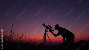Astronomer looking at the stars, planets, Moon and celestial objects with a telescope. Stock Video