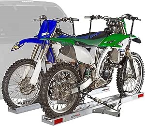 Black Widow Double Motorcycle Bike Hitch Carrier with Loading Ramp, 600 Lbs Capacity, Metallic - Heavy-Duty Aluminum Hauler and Platform for Motorcycles