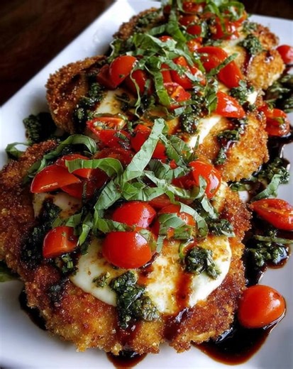 🍅🧀 Easy 30-Minute Italian Basil Chicken Cutlets 🌿🍗 Crispy, golden chicken cutlets topped with juicy tomatoes, melty mozzarella, and fresh basil—this Italian-inspired dinner feels elegant but comes together fast. Perfect for busy weeknights or effortless entertaining when you want big flavor without the fuss. Ingredients • 2 large chicken breasts, halved horizontally into cutlets • ½ cup all-purpose flour • 1 teaspoon garlic powder • Salt and black pepper, to taste • 2 tablespoons olive oil, 