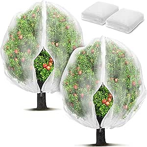 2 Pack Fruit Tree Netting Bags with Zipper and Drawstring, Ultra Fine Mesh Garden Netting Plant Cover, Bird Netting for Blueberry Bushes, Fruit Vegetable Trees, Flowers (White, 10 x 10 ft)