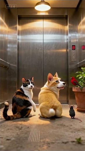 What’s going on with that door?Natural Enemies Stuck Waiting for an Elevator! #भारत#funny