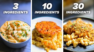 Follow Alvin as he makes and compares mac 'n' cheese with 3, 10, and 30 ingredients. 3-Ingredient Mac 'N' Cheese: https://tasty.co/recipe/3-ingredient-mac-cheese 10-Ingredient Mac 'N' Cheese: https://tasty.co/recipe/five-cheese-mac-and-cheese | Tasty Presents