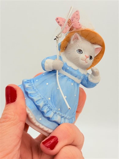 Vintage 1992 Kitty Cucumber Ceramic Figurine | Catching Butterflies - Etsy