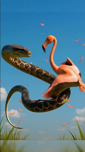 Python Strikes from the Grass: Flamingo Caught Mid-Air! #shorts #zakatyna