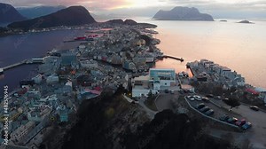 Aalesund is a city and municipality on the west coast of Norway. The view from the height of bird flight.