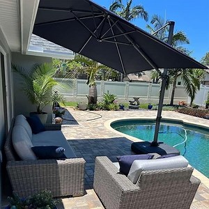 PURPLE LEAF 8x8 Ft Cantilever Umbrella Square Outdoor Patio Umbrella Large Offset Hanging Umbrella Aluminum Umbrella with 360°Rotation Adjustable Garden Pool Umbrella,Gray