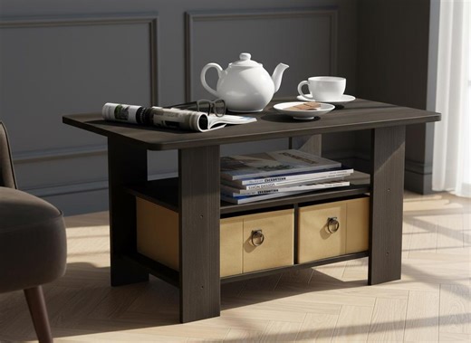 Modern Coffee Table With Storage Bins Espresso Brown Small Space Table - Etsy