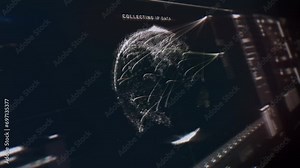 Futuristic software scanning the internet to collect important data. Scanning the internet to decipher the gathered target data. Internet scanner technology identifies the target coordinates data.