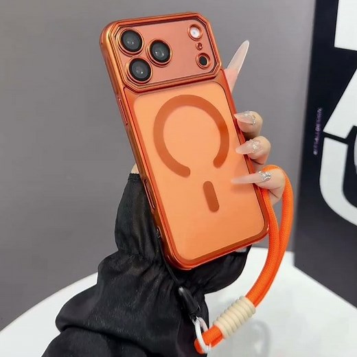 Large Window Matte Electroplated TPU MagSafe Phone Case with Hand Strap