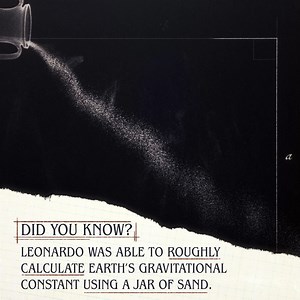 Leonardo understood that gravity caused falling objects to accelerate. Seeking to measure this force, he designed an experiment. He filled a jar with sand and then emptied it while moving the tilted jar horizontally, increasing his speed as he went. When the falling sand formed an isosceles right triangle, he knew that the acceleration of his lateral motion matched the acceleration of the falling sand due to gravity. Leonardo referred to this as the "equalization of motion," which allowed him to