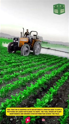 tractor is equipped with an automatic sprayer used to apply pesticides or liquid fertilizers to crop