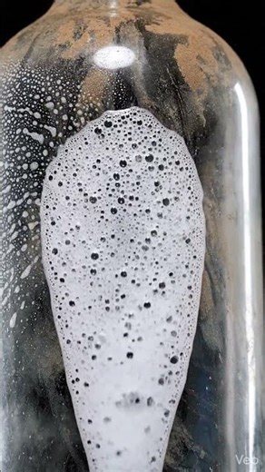 Dirty glass bottle cleaning 🧴✨Dust and stains cover the bottle.Cleaning foam removes all the dirt.