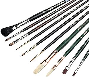 Silver Brush Limited CH-9910 Christopher Remmers 10pc Essentials Oil Paint Brush Set, Filberts, Rounds, Cats Tongue, Grass Comb, and Sky Wash Professional Artist Paint Brushes, Short and Long Handle