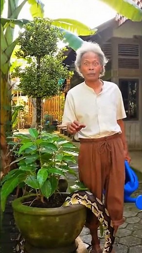 😨 Snake in a Flower Pot: Moments a Grandpa Was Wrapped Around a Giant Python While Watering His P...