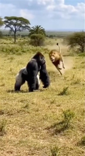 Gorilla Power Shocks Lion #viral #shorts #gorilla #lion #wildanimals #fumny #ytshorts #youtubeshort
