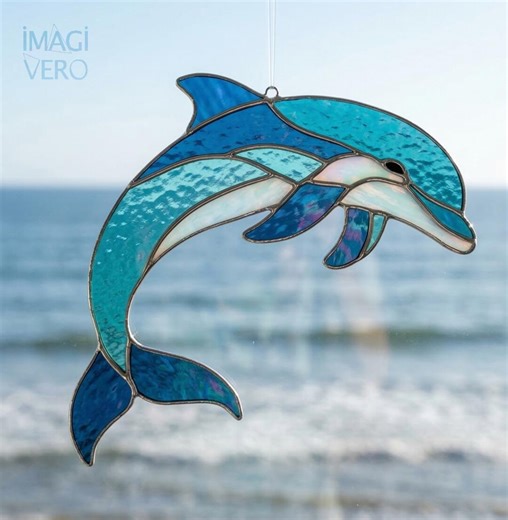 Jumping Dolphin Stained Glass Pattern PDF, Ocean Animal DIY - Etsy
