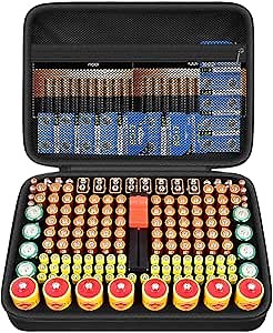 ANKHOH Battery Organizer Storage Case with Tester, Batteries Holder Box Carrying Bag, Garage Vault Organization Holds 162+ Battery Variety Pack AA AAA AAAA C D 9V 3V Lithium(No Batteries) (Black)
