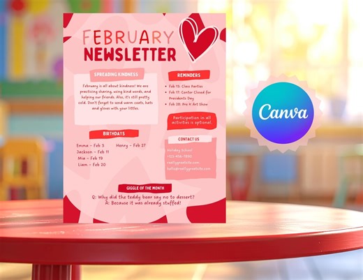 February Classroom Newsletter Template | Winter Teacher Newsletter | Editable Canva School Flyer | Daycare & Preschool | 8.5x11 - Etsy