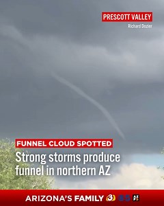 A funnel cloud was spotted in the Prescott Valley area as strong storms hit the area Tuesday afternoon. | azfamily 3TV CBS 5