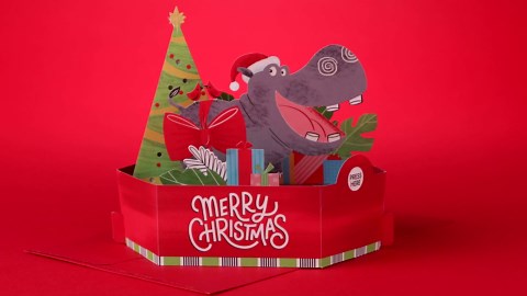 Hallmark Paper Wonder Musical 3D Pop-Up Christmas Card With Light (Happy Hippo Under the Tree)