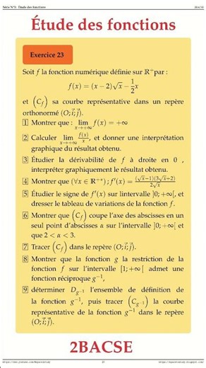 Exercice 23 Etude des fonctions 2BACSE Maths space2study M2BSES3v2
