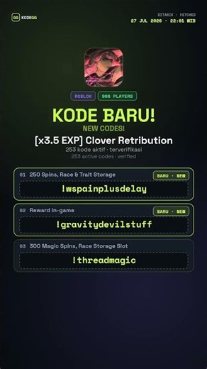 Clover Retribution Codes (July 2026) 🎁 Latest Codes Update July 27, 2026 — KodeGG