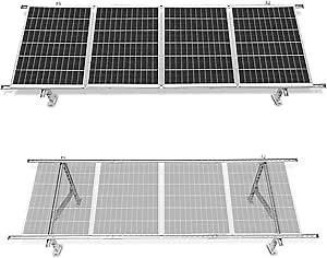 Upgrade Solar Panel Mounting Brackets, Adjustable Multi-Pieces Solar Panel Brackets, Solar Panel Mount for 1-4pcs Solar Panels, Solar Mounting Stand with Clamps for Ground and Roof, Silver