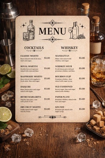 Vintage Bar Menu Template, Rustic Cocktail Sign (digital Download) - Etsy