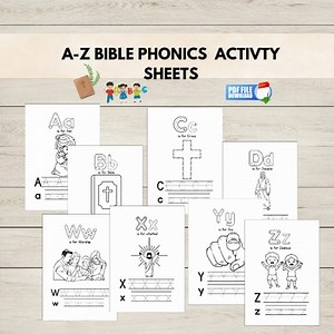 A-Z Bible Phonics Activity Sheets, Christian ABC Sounds and Alphabet Printables,