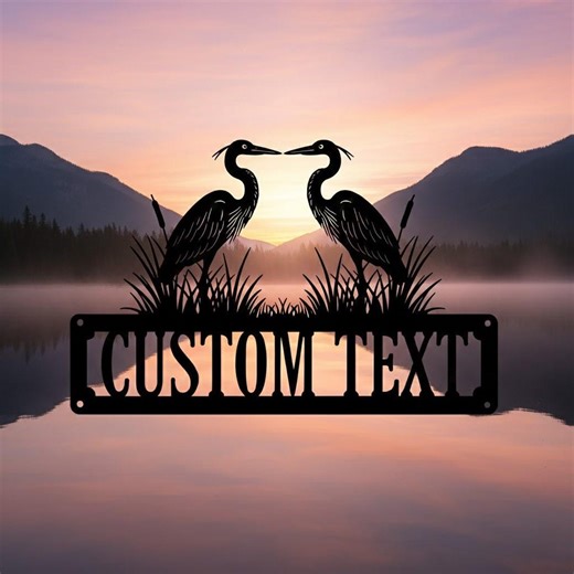 Personalized Heron Metal Wall Sign, Custom Lake House Family Name Sign, Coastal Wildlife Outdoor Decor - Etsy