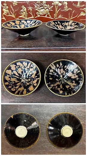 《一位愛好收藏的紋身師系列三》～ 《宋·當陽峪窯黑釉鐵銹斑斗笠盞一對》 北宋當陽峪窯，位於今河南焦作，其鐵鏽斑茶盞是宋金時期北方黑釉瓷的代表作。 鐵鏽斑的形成原理，是在施好黑釉（底釉）的坯體上，點灑或描繪含鐵量較高的褐色釉料，經高溫燒製過程中，鐵元素在釉面析出，形成柿紅斑花，分佈隨意如繁星般散佈放射狀或如牡丹花般綻放（俗稱「鐵鏽花」），其胎土多為灰白色或土黃色，質地緻密，胎體厚薄均勻，圈足修飾規整。黑釉釉質肥厚潤澤，玻璃質感強；鐵鏽斑部分則常帶有磨砂般的金屬光澤，兩者形成鮮明的質感對比。 * 品相完好的北宋當陽峪窯鐵鏽斑盞在國際拍賣市場上備受關注，成交價格通常在數十萬至百萬新台幣不等。 驚駭-蕭時哲 #驚駭空間 #宋瓷 #當陽峪窯 #鐵鏽斑茶盞 | Andy Shou