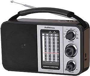 AM/FM/SW1-6 Shortwave Radio Transistor Radio AC or Battery Operated with Best Reception USB/SD Port Big Speaker and Precise Tuning Knob & 3.5mm Earphone Jack Black+Sliver
