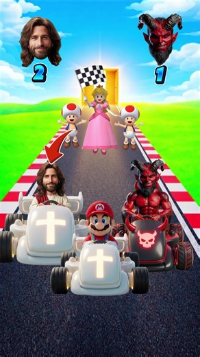 Who Will Win the Mario Kart Race? 🏎️😱 Jesus ✝️ vs Devil 😈 #shorts #jesus