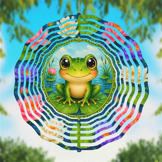 Cute Frog Wind Spinner PNG, Kawaii Frog Pond Design, Lily Pad Frog Sublimation, Kids Garden Decor, 3D Wind Spinner Digital Download - Etsy