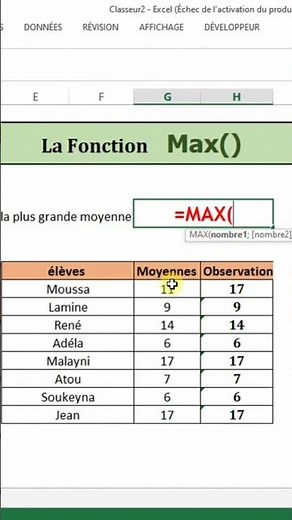 Excel : la fonction Max()