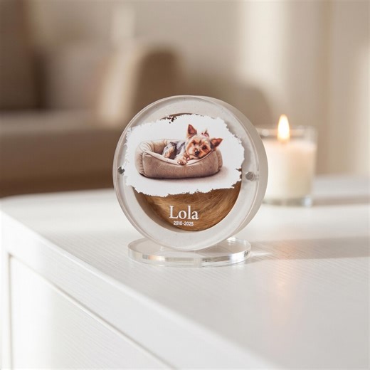 Dog Fur Keepsake | Pet Memorial Box Round White Plaster With Custom Photo - Etsy