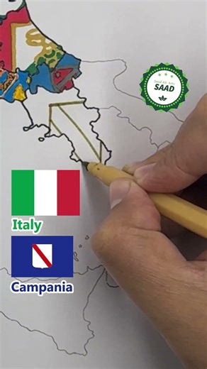 Campania region flag map drawing 🇮🇹 | Disegno della mappa della bandiera della Campania