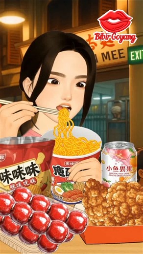 Animated Mukbang: Ramen, Spicy Chips & Mystery Drink! #asmr #eating #mukbang #food #animation