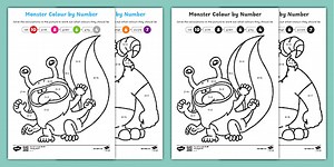 Monsters Colour by Number Addition up to 10 Worksheets