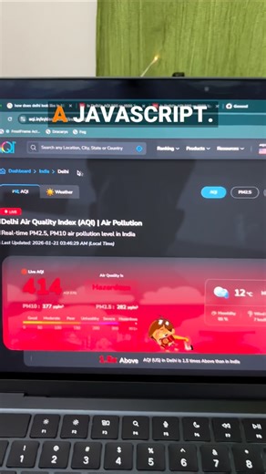 Rishi on Instagram: "Day 2 was fun!🪴 I built a Fog Bookmarklet that overlays pollution-like fog on any webpage, inspired by Delhi’s AQI and the growing air pollution across India. The idea was simple: if the air feels toxic, why should the web look clean? A creative use of code to highlight a very real climate issue. #fyp #delhi #code"