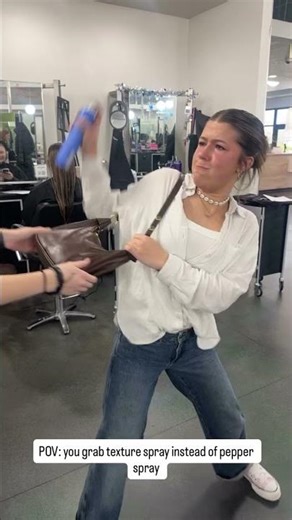 When you grab the texturizing spray instead of the pepper spray...